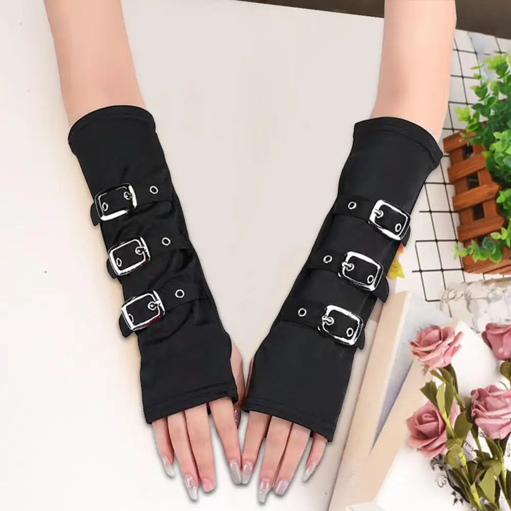 

Hip-Hop Fingerless Thumbhole Design Adjustable Buckle Wristband Mittens Party Cosplay Wristband Arm Gloves Streetwear