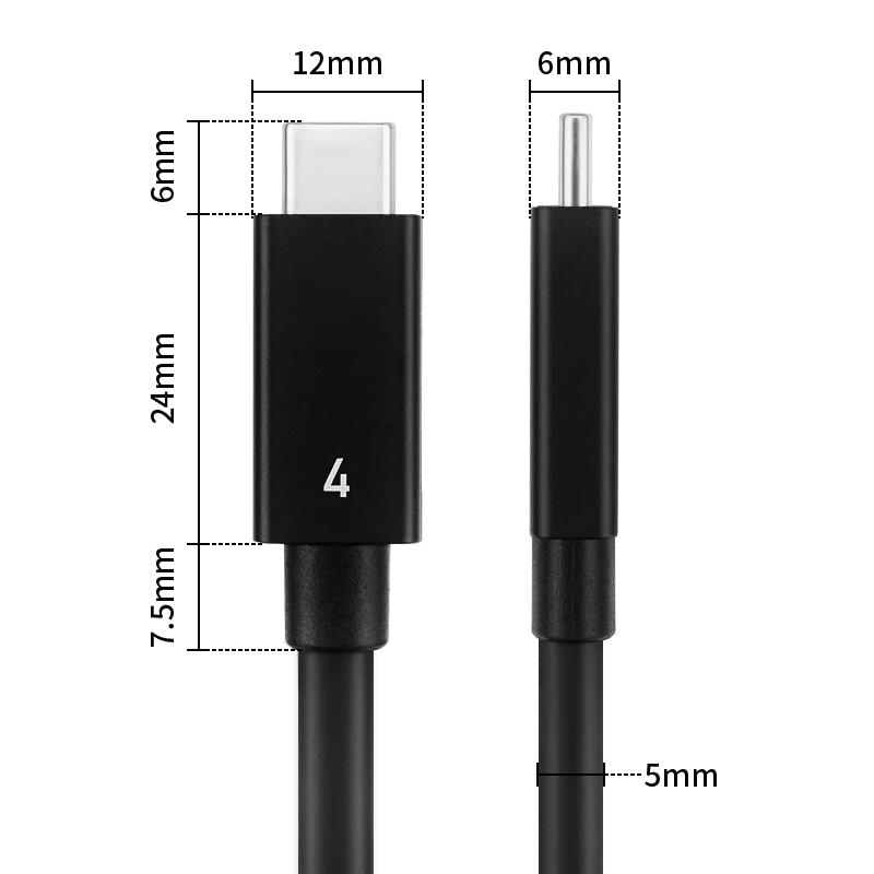 Câble USB 4 Type-C Thunderbolt 3 - 40Gbps, 0,8m, 100W - Certifié - Kenable