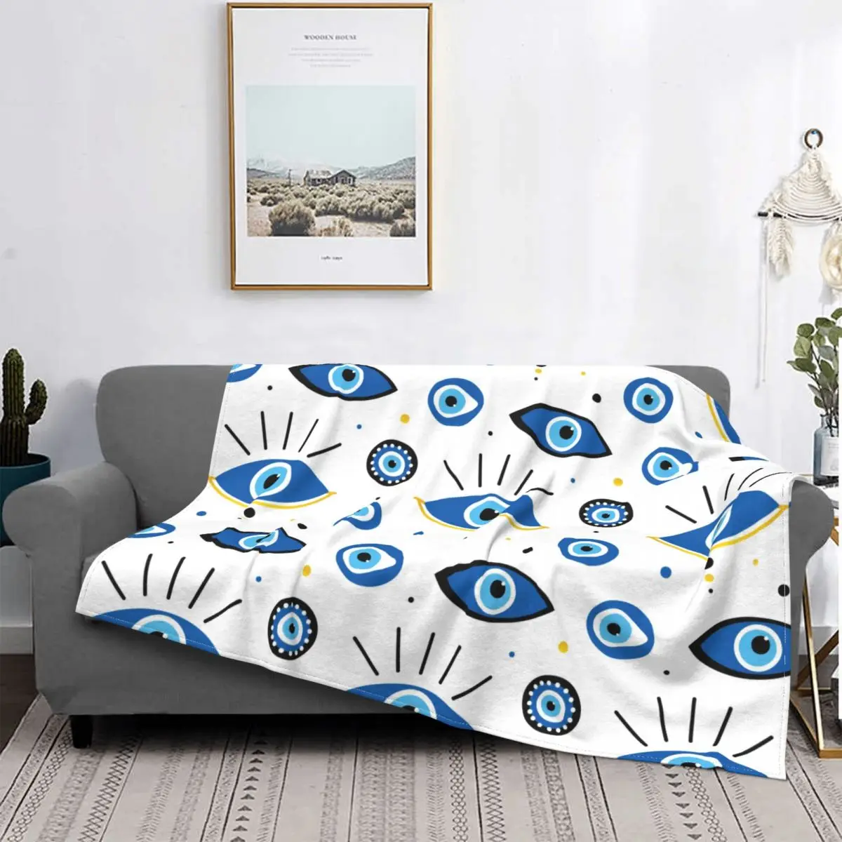 

Nazar Evil Eye Lucky Charms Blanket Flannel Spring Autumn Turkish Amulets Multi-function Throw Blanket for Bed Car Rug Piece