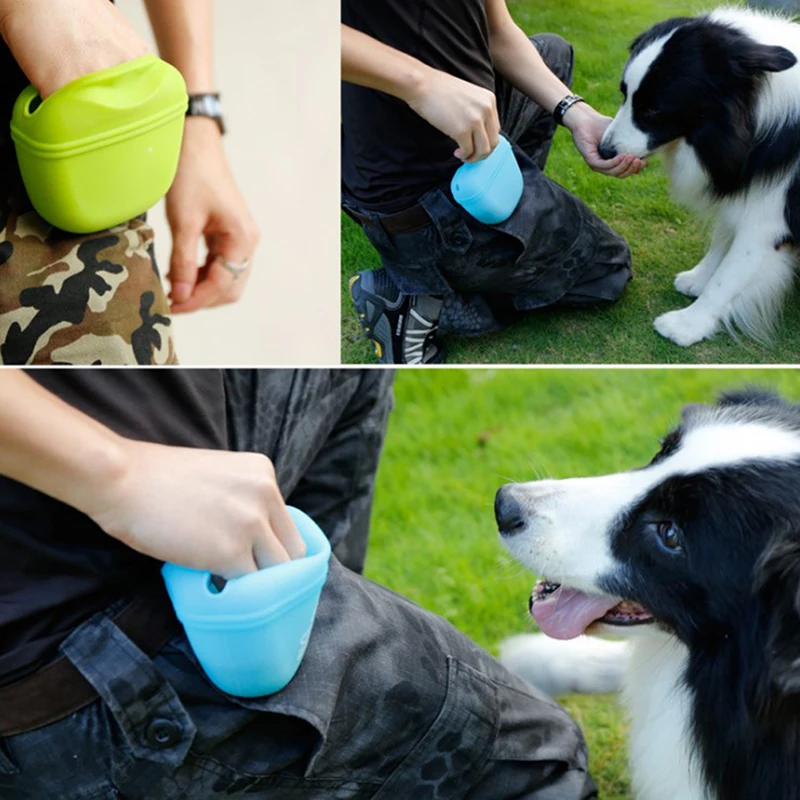 Dog Training Supplies Dog Treat Bag Silicone Dog Treat Pouch Pet Portable Waist Bag Magnetic Buckle Closing Waist Clip Outdoor Convenient Feed Storage
