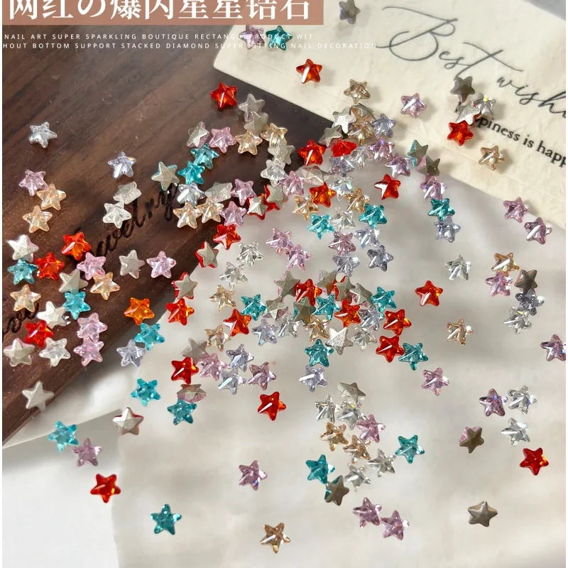 10Pcs 3D 다섯개 별 모양의 지르콘 네일 아트 라인스톤 3mm 다채로운 오각형 Y2K 네일 아트 장식 DIY 매니큐어 액세서리