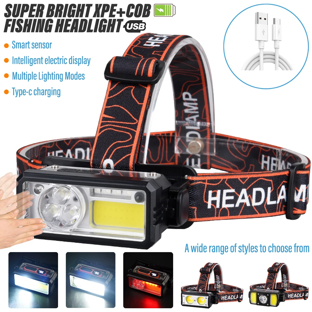 Super Bright COB XPE Fishing Headlamp Smart Sensor Light Outdoor Searchlight Portable Work Light with Smart Sensor