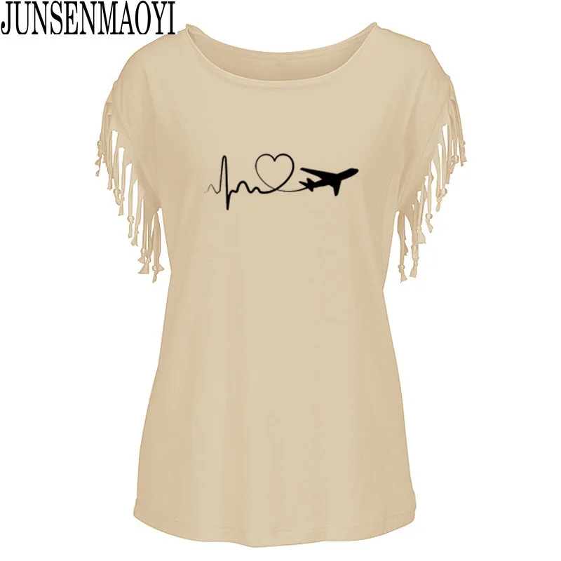 

2022 New Tassel T-Shirt O-Neck Women Tshirts Cotton Short Sleeve Print Casual Tees Women's Clothing Summer Tops Ladies S-5XL