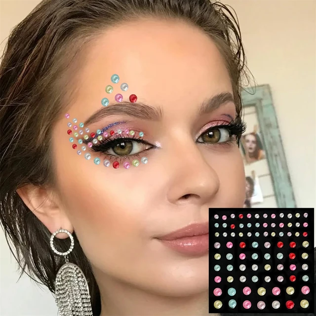 Frauen Gesicht Bunte Punkte Schmuck Temporäre Tattoos Auge Augenbraue  Edelsteine Strass Juwelen Make-Up Aufkleber Bling Perle Nail art Party -  AliExpress