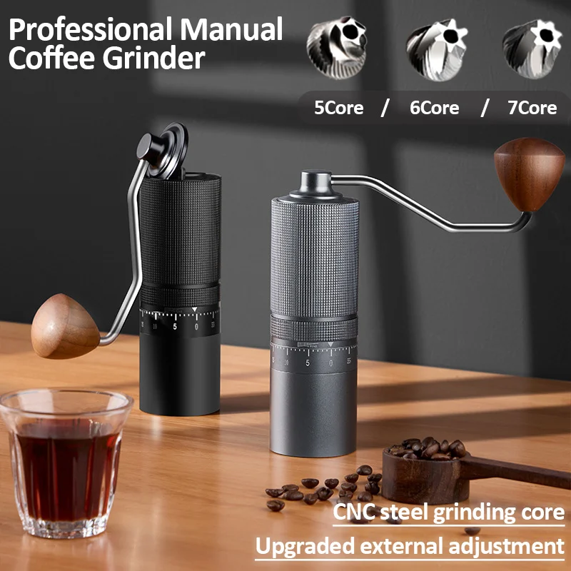 5/6/7 Core Manual Coffee Grinder Stainless Steel Double Bearing External Adjustable Coffee Bean Grinding Coffee Maker for Home