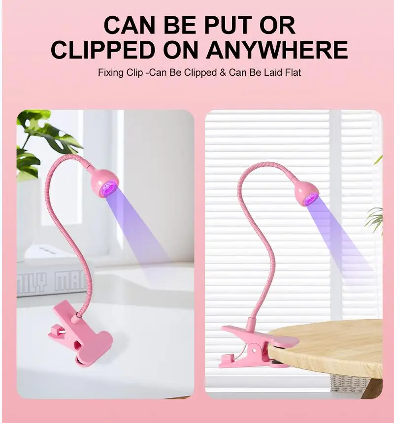 LED Nail Lamps 3W Flexible Gooseneck Lamp Quicky Dry Nail Manicure Dryer Gel Polish Curing Light for Gel Nails 3