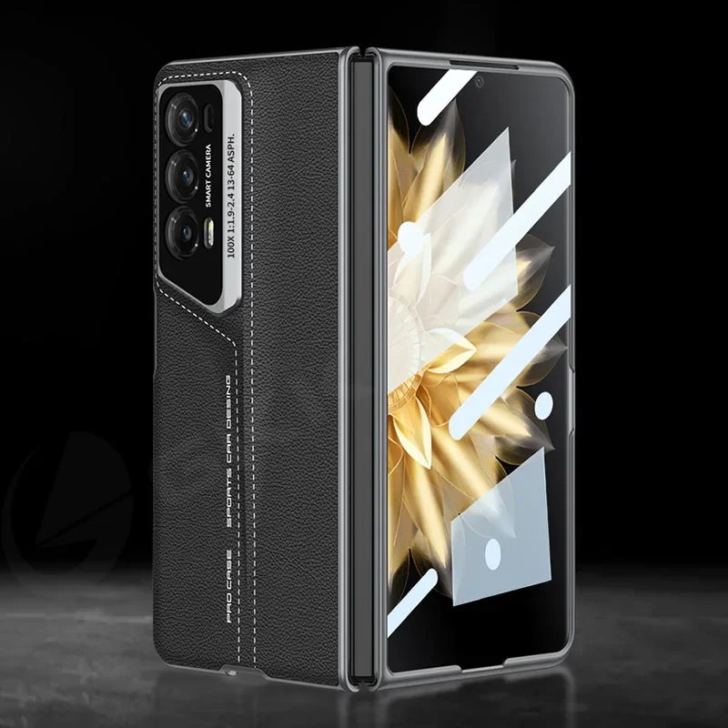 Shockproof Armor PU Leather Case For Honor Magic V2 With Outer Glass Protector B