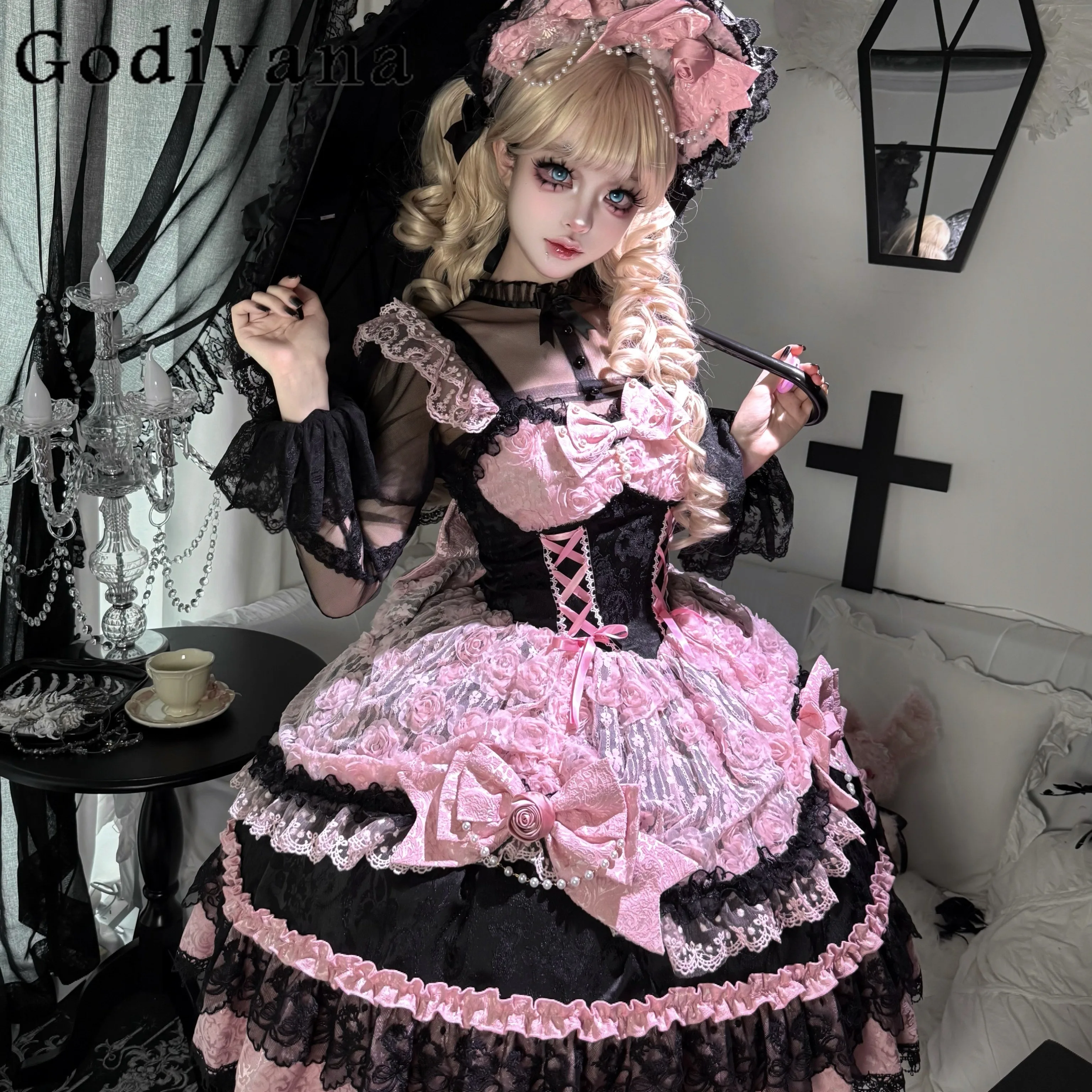 Halloween Cos Red Gothic Dark Lolita Style Dress Girls Women's