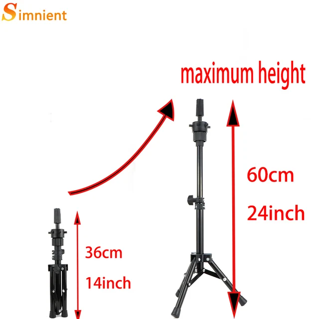 Simnient Adjustable Tripod Stand Holder Mannequin Head Tripod Hairdressing Training Head Holder Top Selling Hair Wig Stands Tool height 60cm black