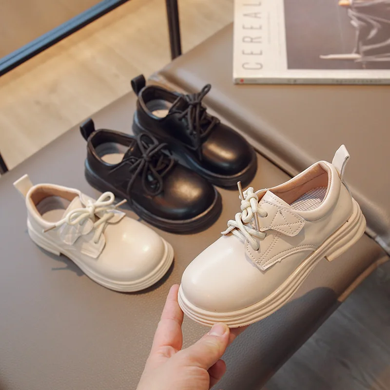 

Children Leather Shoes for Boys Girls Unisex Kids School Black Shoes Lace-up Soft Fashion 2023 Spring New Casual Sneakers 26-36