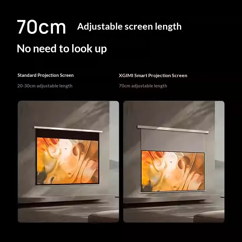 XGIMI 120인치 전동 프로젝터 스크린, 매립형 설치 프로젝터 스크린, 70cm 조절 가능한 커튼 길이, 거실용