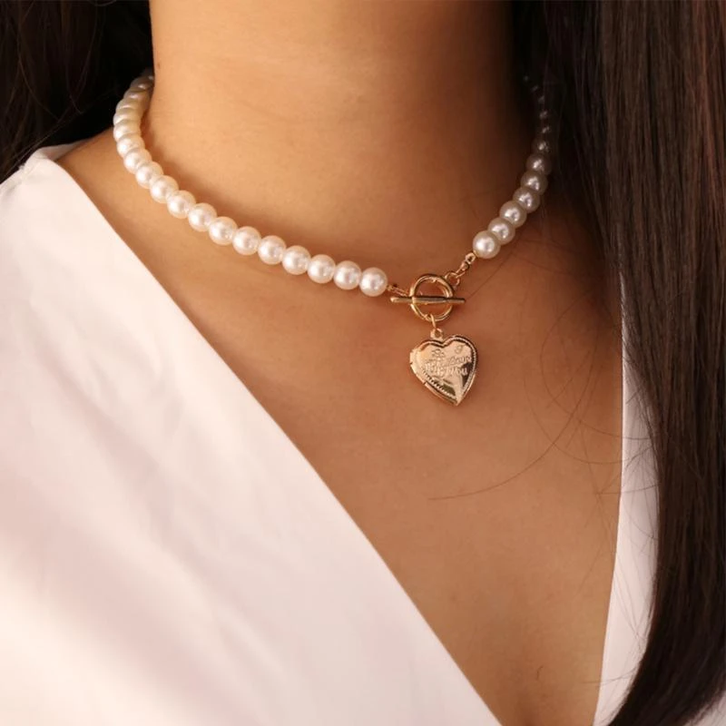 New Pearl Necklace Heart Pendant Necklaces Fashion Clavicle Chain Vintage Neck Chain Wedding Jewelry Aliexpress