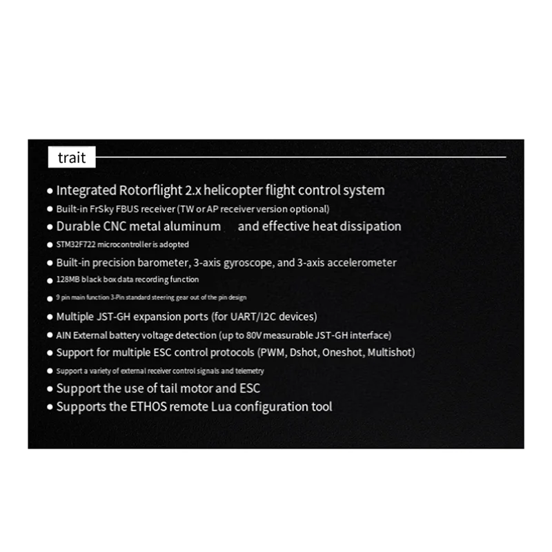 FRSKY VANTAC RF007 FBL 헬리콥터 비행 제어 모듈 향상된 비행 역학을 위한 고급 안정화 시스템 RF007 Archer+