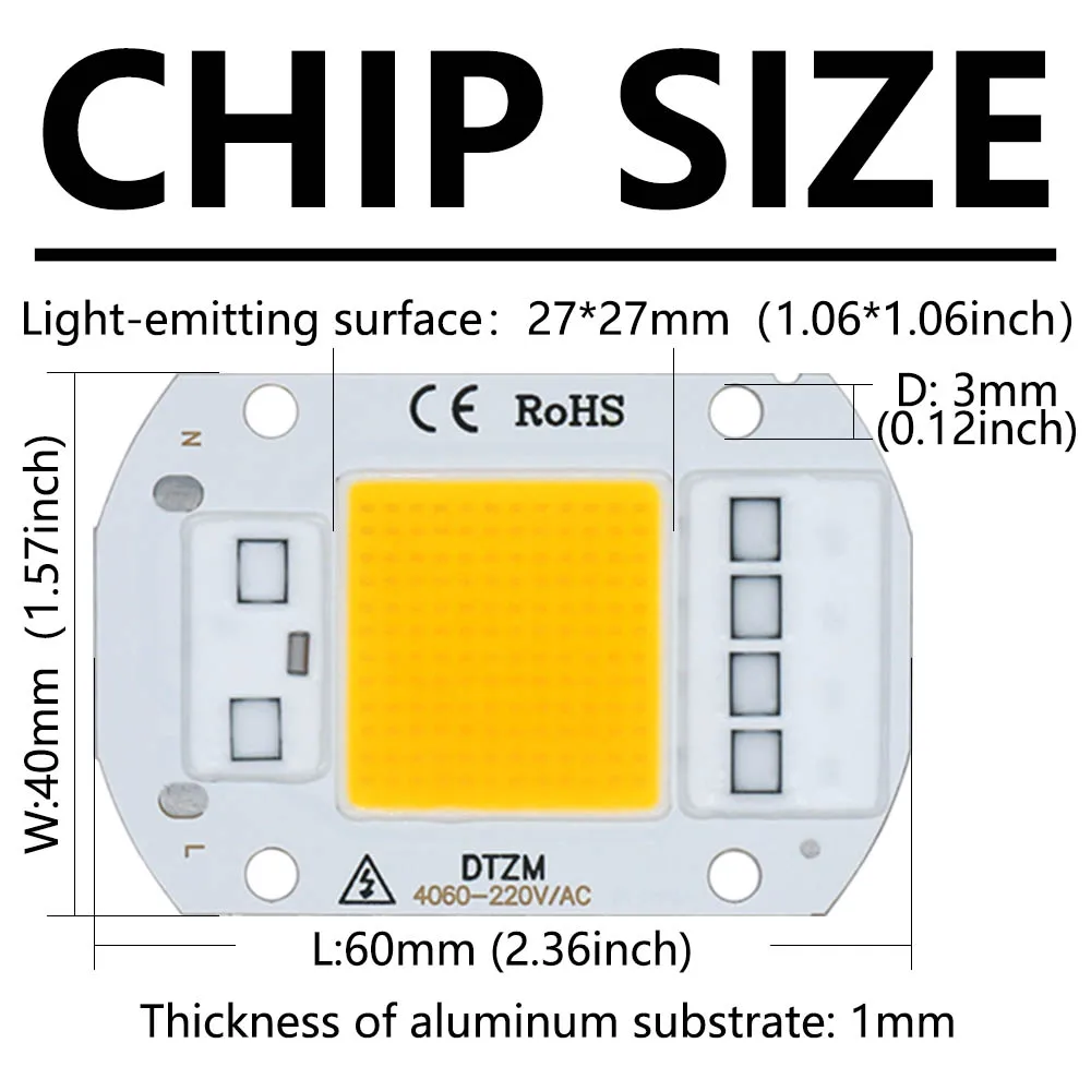 220V LED Chip 10W 20W 30W 50W COB Chip No Need Driver Smart IC LED Lamp Bead ​for Flood Light Spotlight Plant Light DIY Lighting led grow light