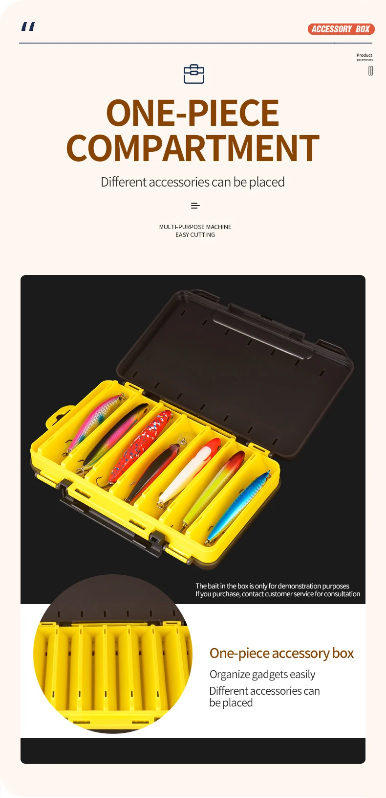 Description Picture 4 of itemTAIYU Fishing Tackle Box 14 Compartments Fishing Accessories Lure Hook Storage Case Double Sided Fishing Tool Organizer Boxes