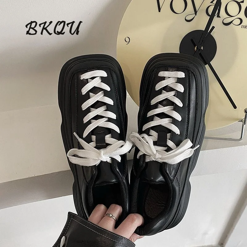 BKQU 2024 Increase 7CM Original Square Head Bread Fried Street Big Head Japanese New Explosion-style Thick Soled Daddy Shoes 2