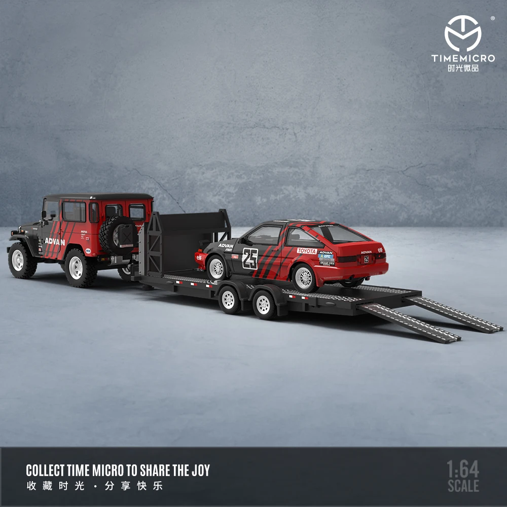 TimeMicro1:64 FJ40 / AE86 ADVAN Trailer Set Simulation Alloy