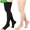 1 Pair Thigh High Compression Stocking for Women and Men, 20-30mmHg Toeless Compression Socks for Varicose Veins, Edema, Flight 1