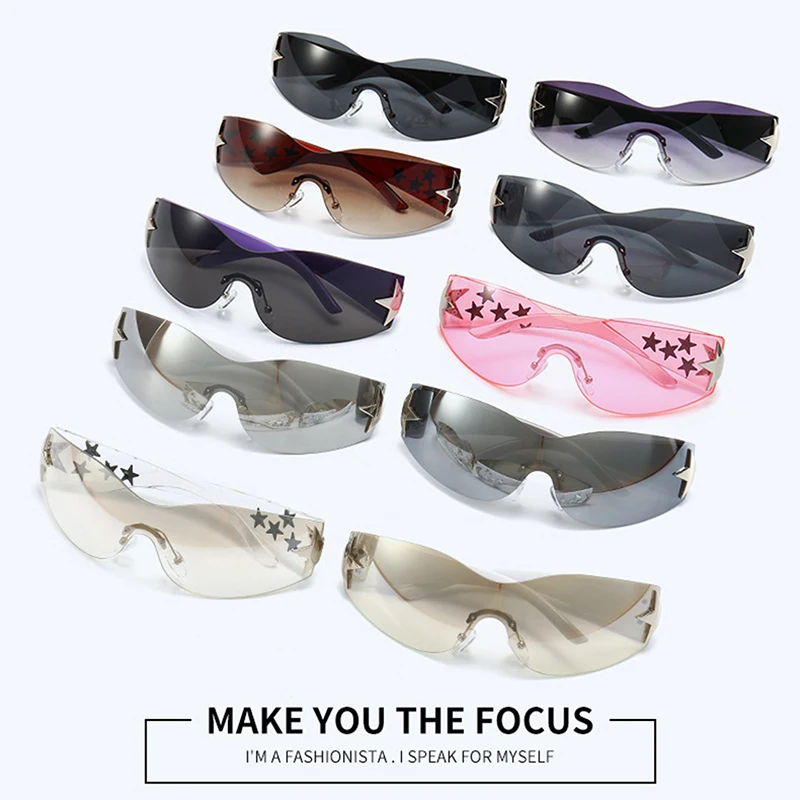 Punk One Piece Rimless Sung UV400 Y2K Sports 3D Stars Goggles For Women Men Trendy Sports Sun G Eyewear_voghion.com
