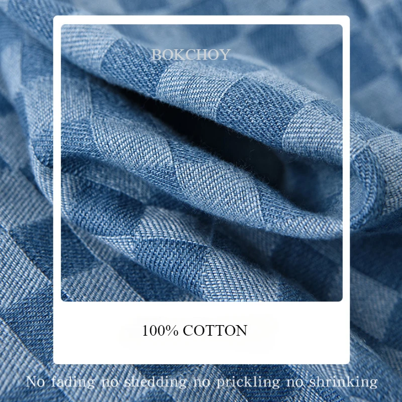 Spring Summer Denim Pure Cotton Short Sleeve Shirts For Men denim shirt Clothing Plaid Soft Shirts DC8859