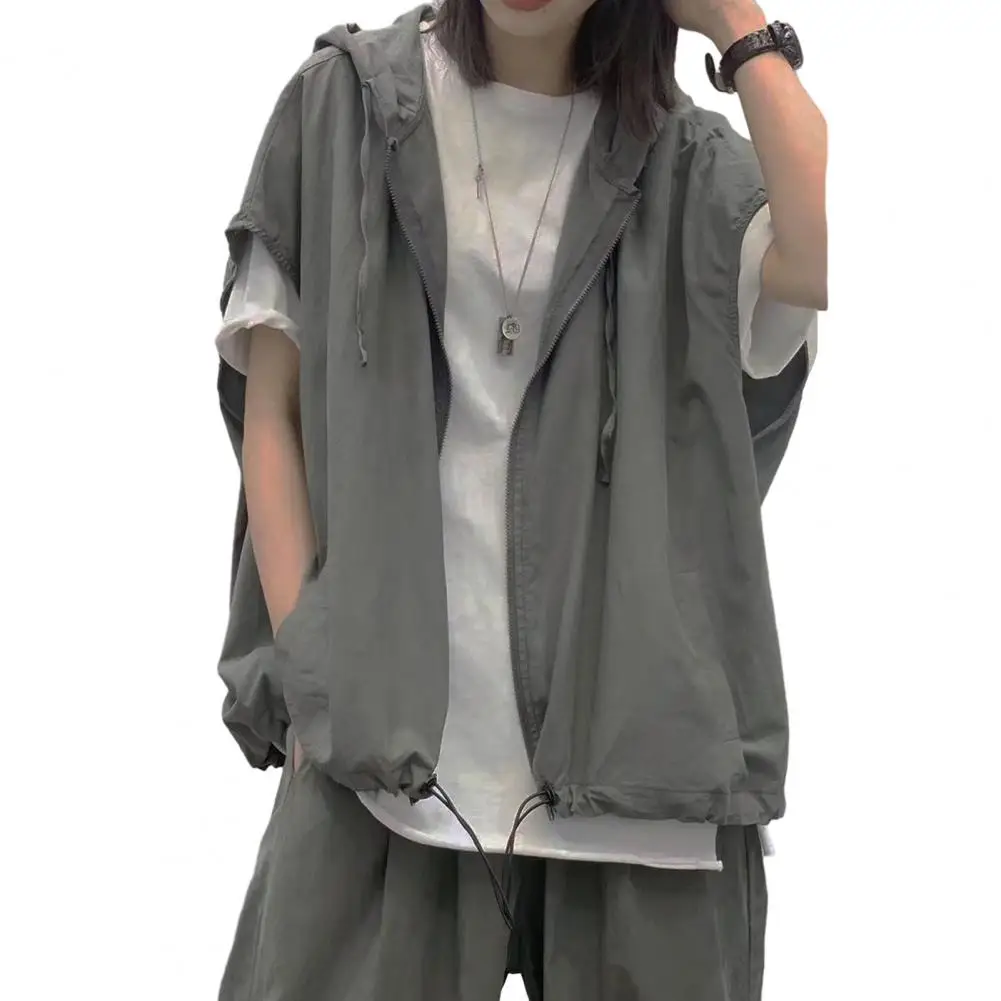 

Men Vest Coat Hooded Sleeveless Cardigan Waistcoat Couple Hip Hop Zipper Placket Vest Jacket