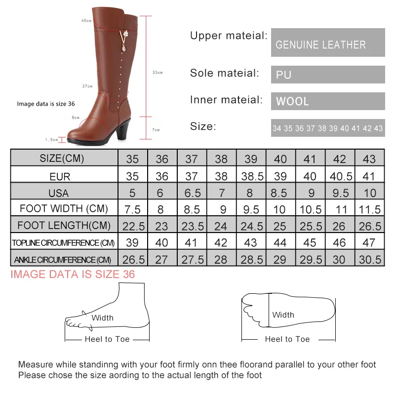 Women's Winter Boots Genuine Leather Female Boots Size dropshipping Warm High-heeled Wool Boots Women Trend Riding Boots Women images - 6