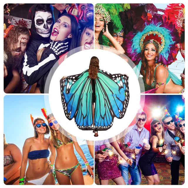 Butterfly Wings Shawl Soft Polyester Fairy Monarch Costume Cape With Antennas Headband For Halloween Fancy Dress Party Cosplay 2