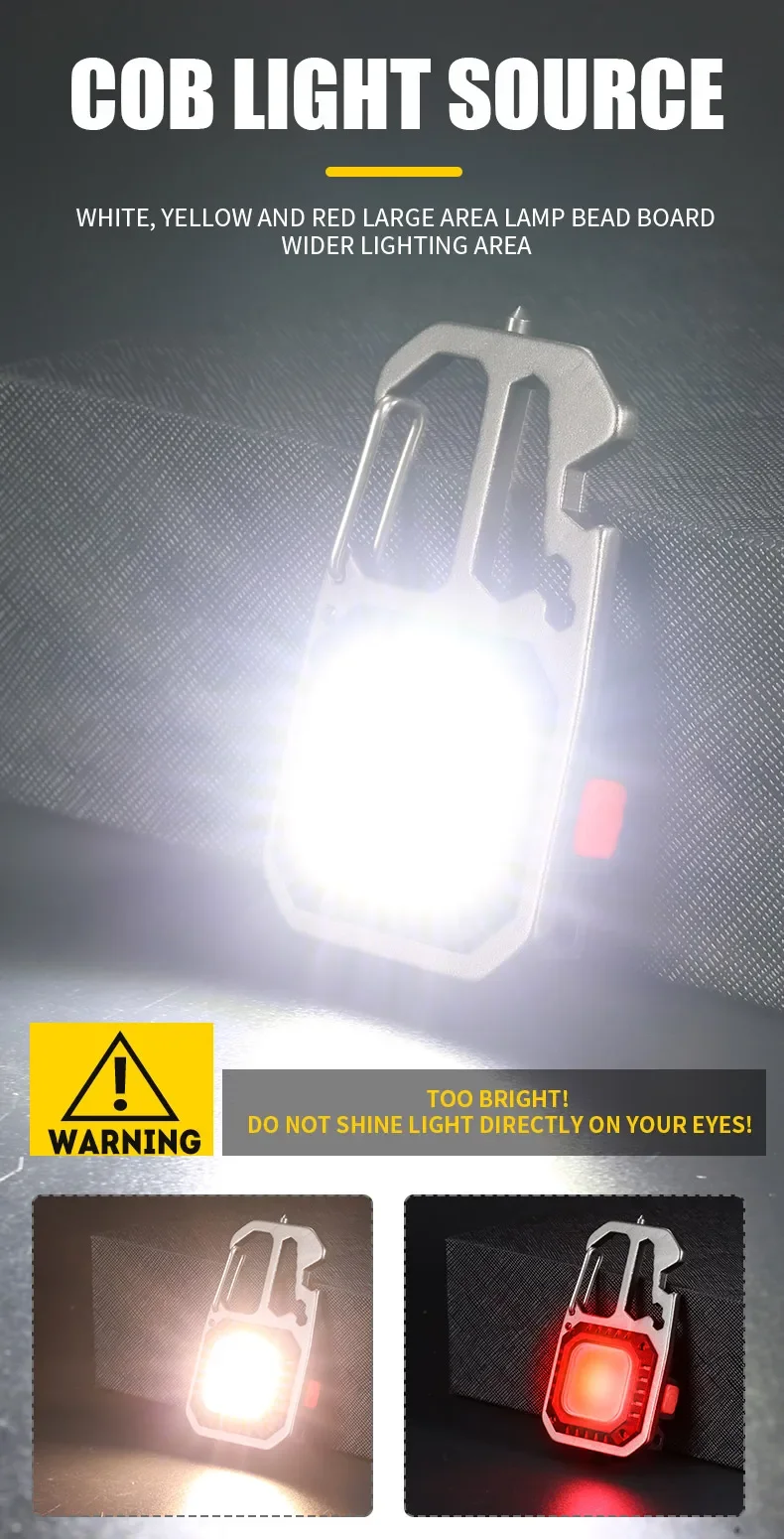 Description Picture 6 of itemCOB Work Lights LED Keychain Flashlight Multifunction Rechargeable Portable Lamp Outdoor Camping Lamp With Window Hammer Opener