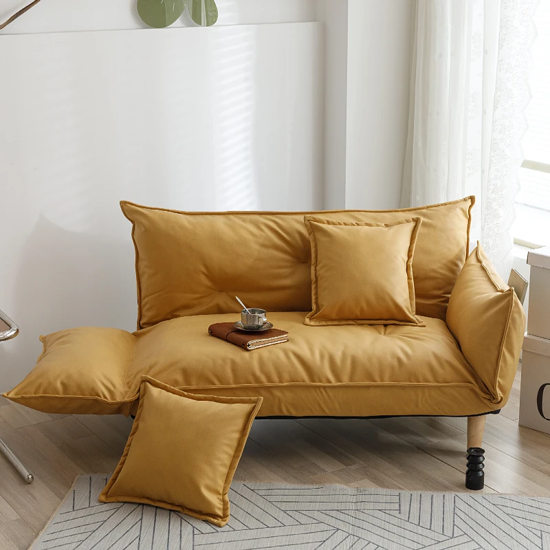 Convertible Futon Sofa Bed With 2 Pillows, Loveseat Sleeper Sofa Couch Recliner Adjustable Armrest&Wood Legs Small Space