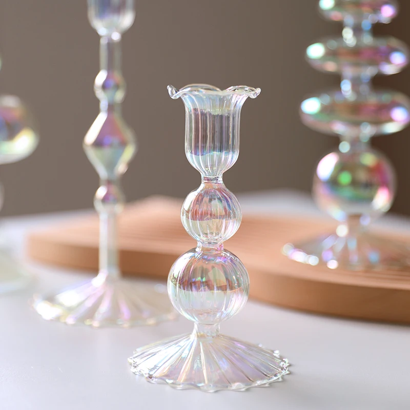 Luxury Iridescent Candle Holders Decor for Table Nordic Rainbow Vase Flower Home Decoration Glass Candlestick Wedding Centerpiec - Image 3