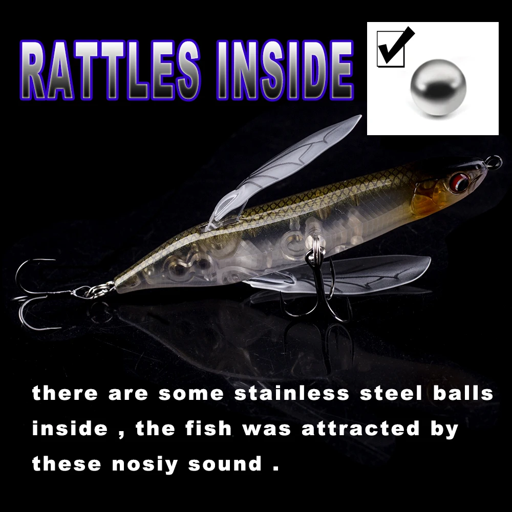 Fishing Lures CCLTBA Dragonfly Minnow Bait 8cm 6.5g Topwater Hard Body Wings Insect Lure Wobbler Pencil Baits Tackle fishing lure