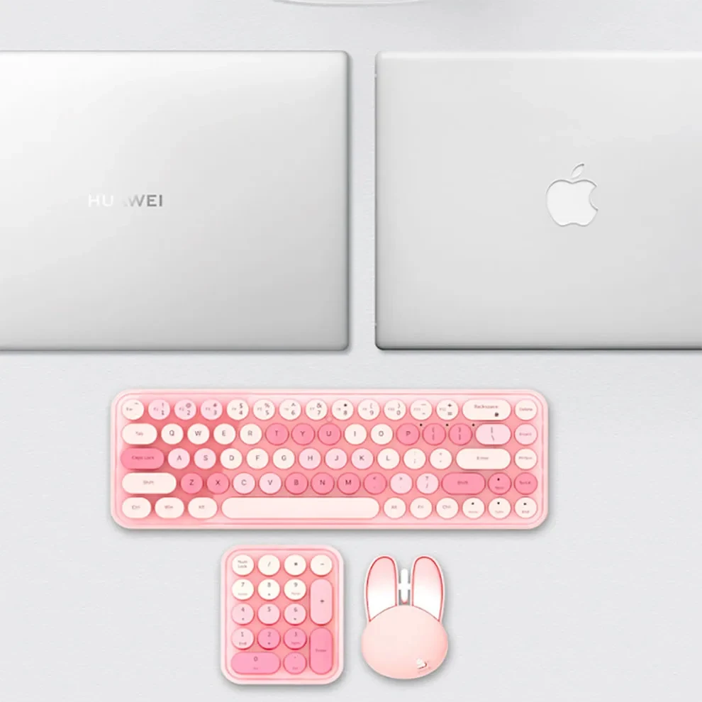 3 em 1, 2.4g, design colorido, bonito, teclado retrô, com teclado