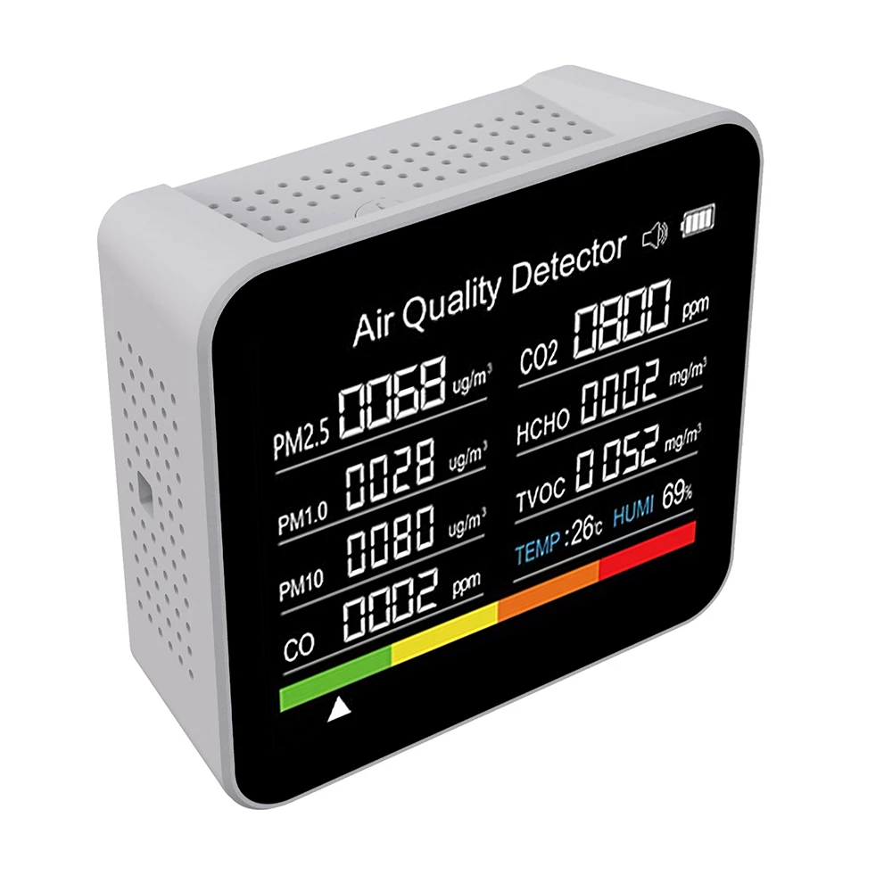 공기질 모니터 이산화탄소 감지기, CO2 계량기, CO2 CO, TVOC, HCHO, PM2.5, PM1.0, PM10, 온도 습도 감지, 9 in 1