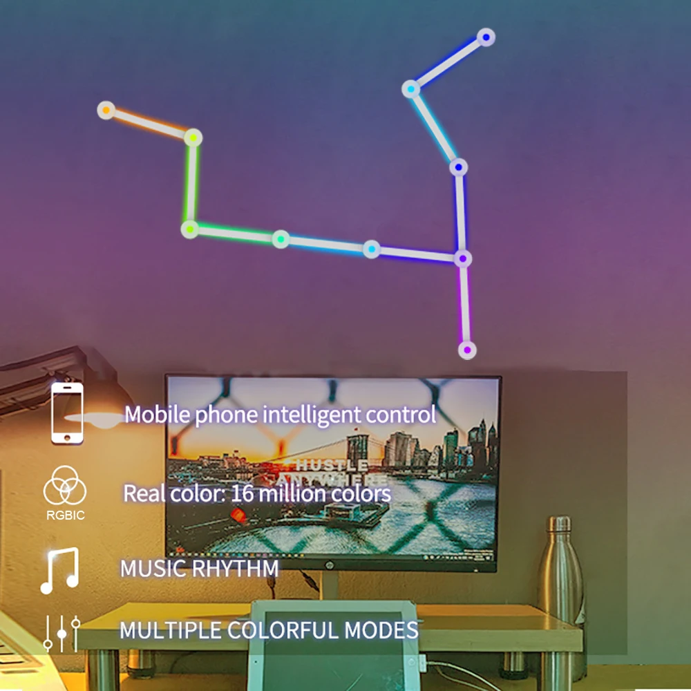 Wiscolor LED RGB Smart Wall Light DIY Atmosphere Night Light Game Room TV Backlight Decorative Wall Light Bar Music Rhythm APP 4