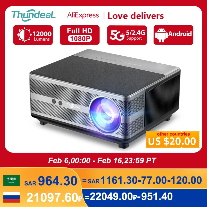 Thundeal Full Hd 1080P Proiettore Wifi Led 2K 4K Video Movie Beam Td98 Td98W Proiettore Android Pk Dlp Home Theater Cinema Beamer
