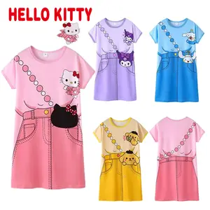 Vestido de quimono Sanrio Hello Kitty, roupa infantil kawaii, manga curta,  desenho animado bonito, camiseta estampada em arco, saia para menina, verão