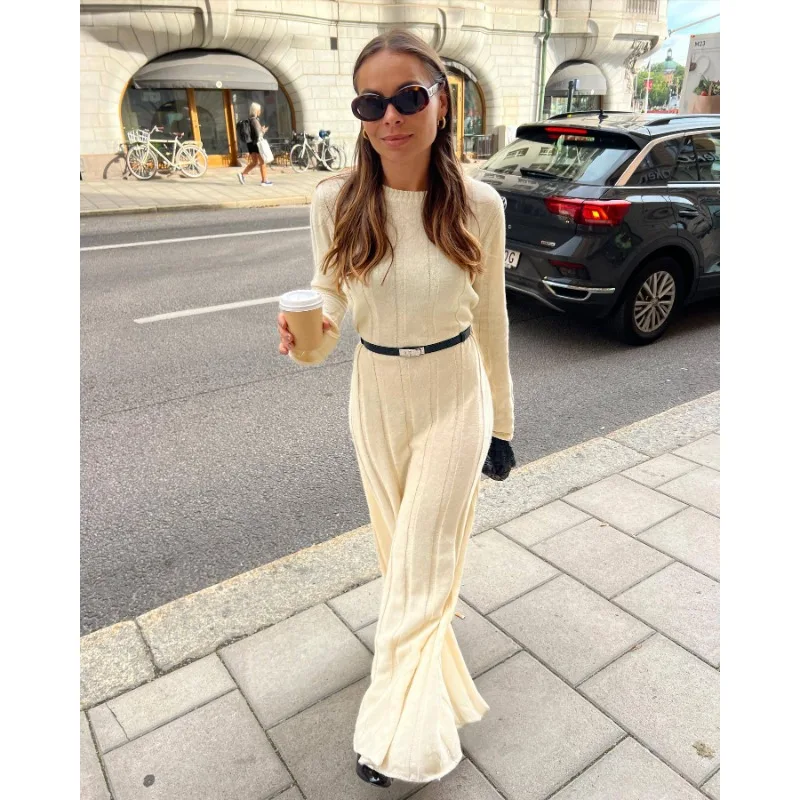 Fashion Loose High Waist Long Dress Female Long Sleeve Solid Pullover Dress Streetwear Knitwear Winter Women Maxi Dress