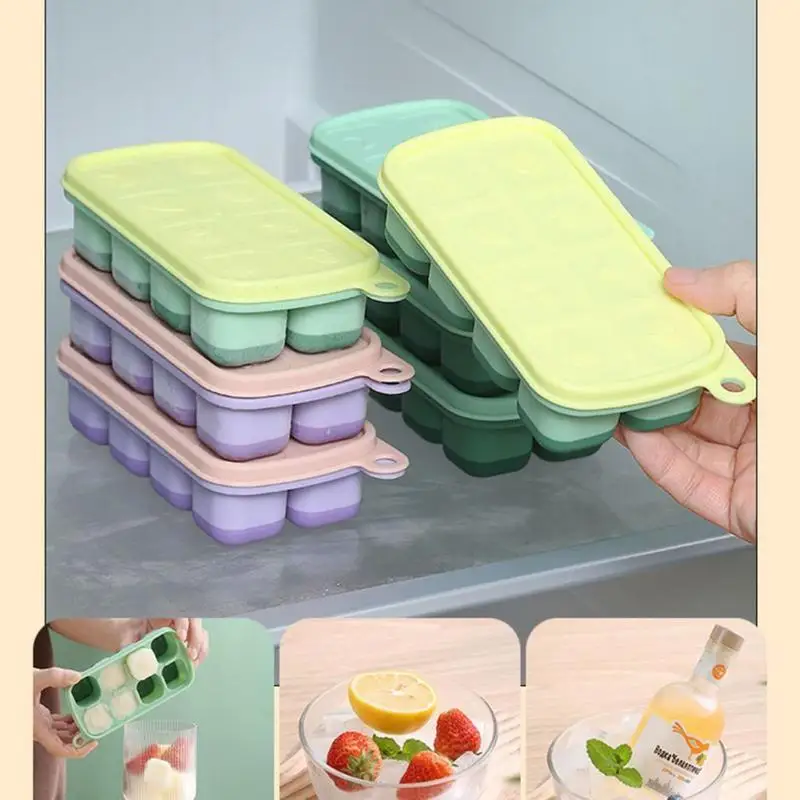 Ice Mold 8 Compartment Ice Cube Molds Food Grade Silicone Home Ice Compartment Molds Dispensing Boxes Summer Cube Tray