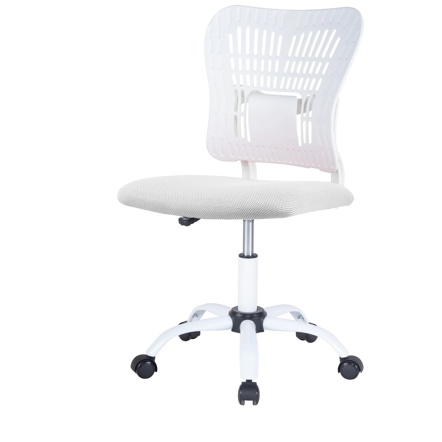 

Ergonomic White Mesh Home Office Chair with Adjustable Height, 360° Swivel, and Armless Design - Comfortable Desk Chair for Com