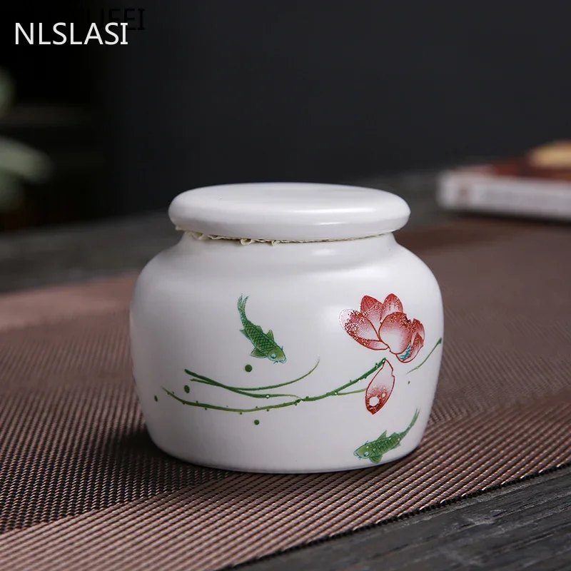 Ceramic Tea Caddy Small Mini Portable Oolong Tea Storage Tank Travel Boxes Powder Sealed Jar Containers Spice Candy Jar tea canister ceramic storage jar airtight container