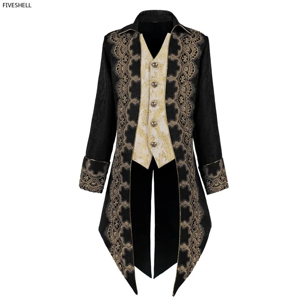 Vintage jas Steampunk Gothic jas, Victoriaanse avonturier Halloween kostuum voor heren, heren vintage gotische jas middeleeuwse renaissance steampunk jas jurk kostuum voor Halloween, -2XL