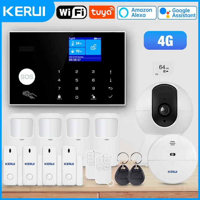 KERUI 4G/WiFi Home Alarm System Kit Burglar Alarm System for House Security Protection Tuya Smart APP Battery Operated G34 1