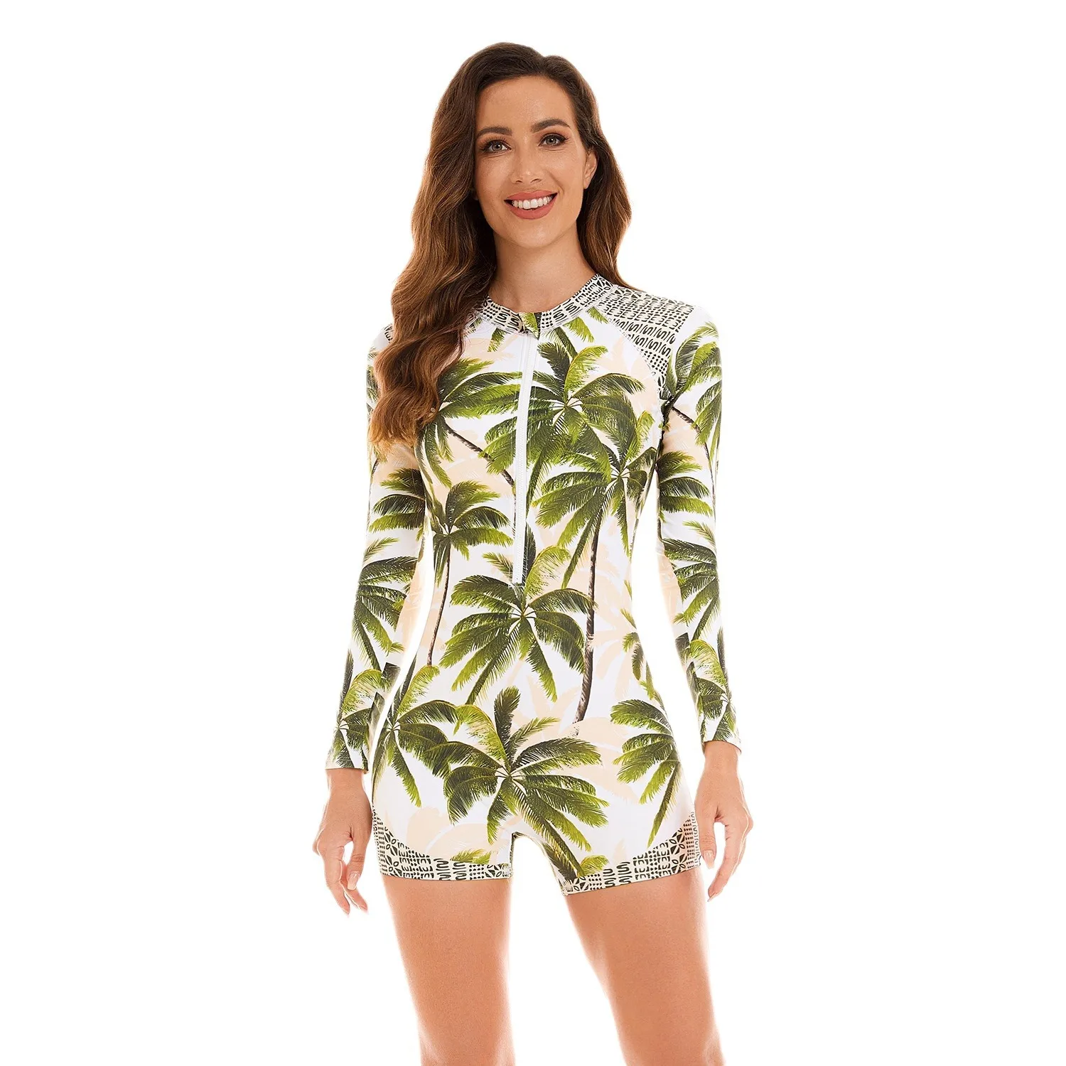 

Long Sleeve One Piece Swimsuit for Woman 2024 New Rash Guard Swimwear Female Front Zipper Surfing Suit Beach Bathing Suit