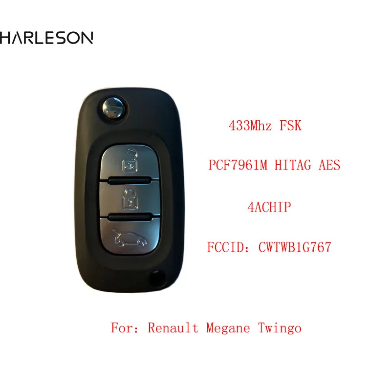 Original 3 Buttons 433MHz PCF7961M 4A Chip Remote Flip Key For Renault Megane III Twingo CWTWB1G767 17880-FWB1G767