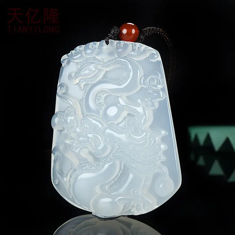 남녀공용 드래곤 카드 목걸이 펜던트, 부를 끌어들이는 마노 조디악 펜던트