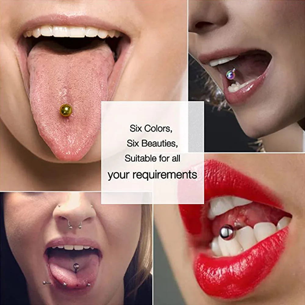 Piercing Jewelry 6PCS Titanium Tongue Rings Colorful Tongue Barbell 12mm 14mm 16mm 18mm