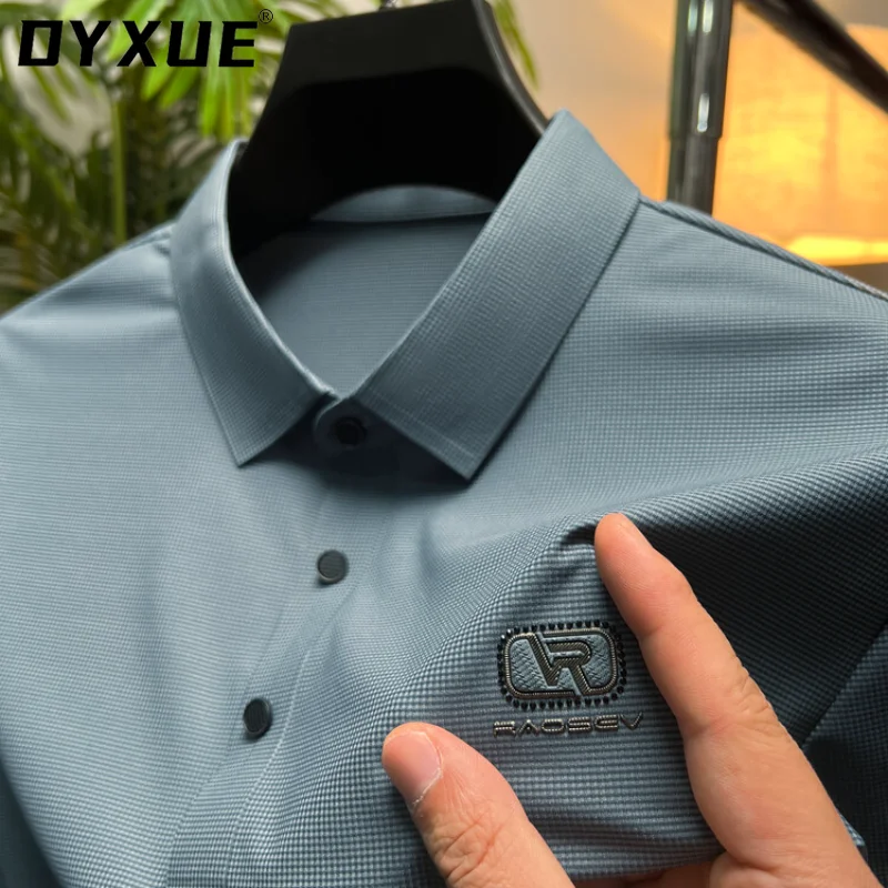 

DYXUE Summer Luxury Solid Color Short-sleeved Polo Shirt Men's Ice Silk Lapel T-shirt High-quality Letter R Logo Cool Top M-4XL