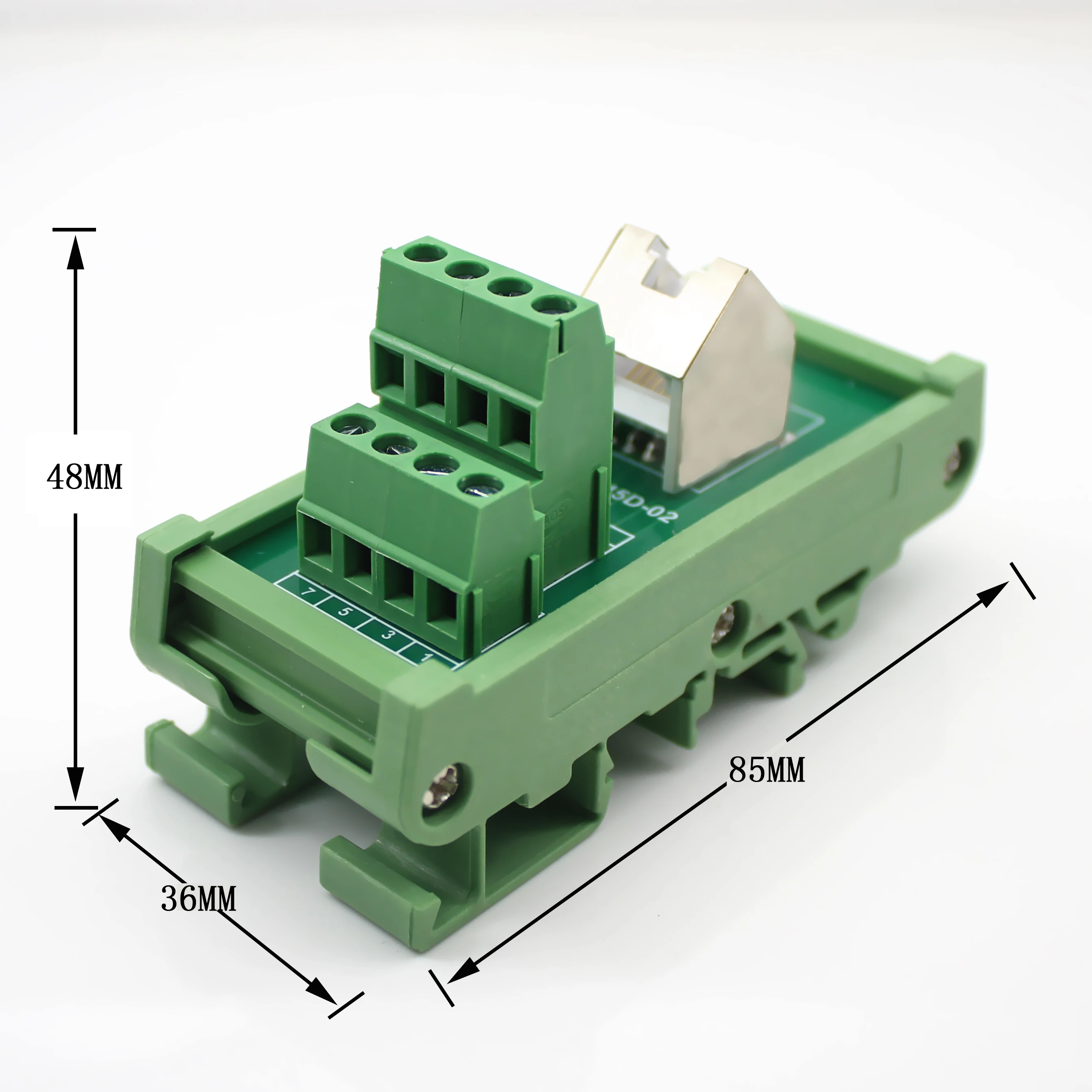 Fêmea para Parafuso Bloco Terminal 45 Graus Breakout Board Din Rail Montagem Rj45