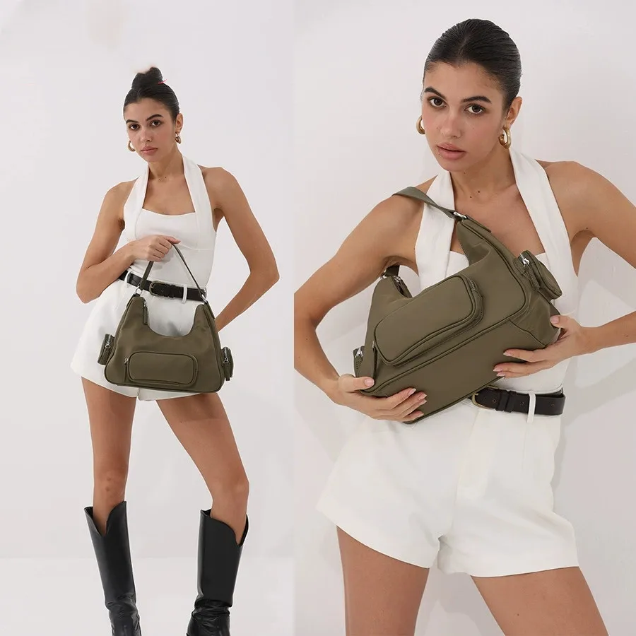 Vintage Y2K Underarm Bag Designer Women Handbags Luxury Soft oxford Hobos Shoulder Crossbody Bags Retro Punk Motorcycle Bag