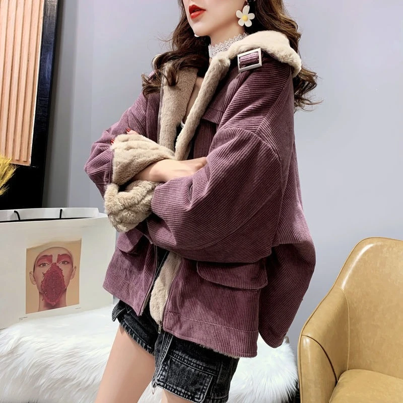 Lamb Wool Tooling Jacket Women's Autumn Winter Casual Parkas